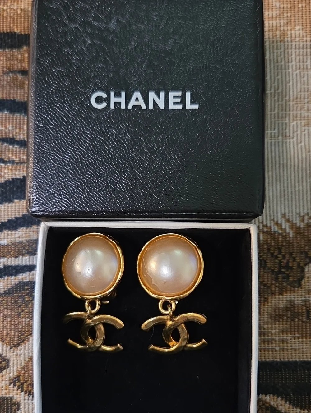 CHANEL Gold Pearl CC Drop Earrings - Gold and White Pearl